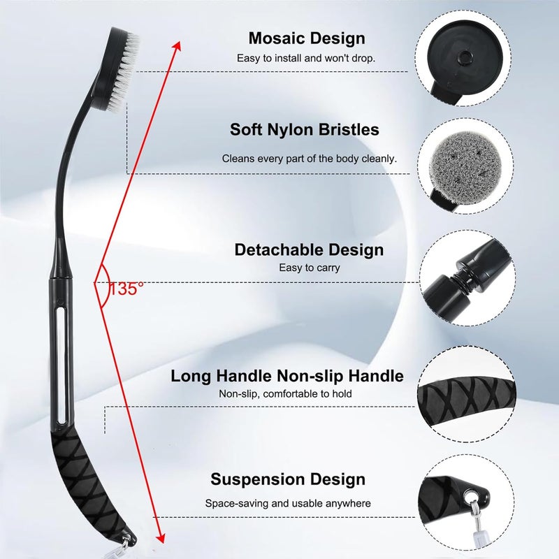 Gobiteli Back Scrubber for Shower,20.5" Bath Brush Long Handle for Shower for Deep Clean,Back Brush for Shower for Men Women(Black) - Image 2